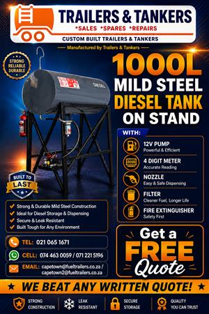 CTS1- 1000 LITER MILD STEEL DIESEL TANK ON STAND