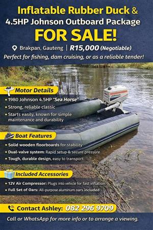 Complete rubber duck with Johnson 4.5hp seahorse motor