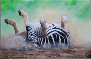 Original oil painting: Zebra in dust (800x600)