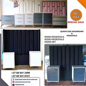 Pedestals and queen size headboard 