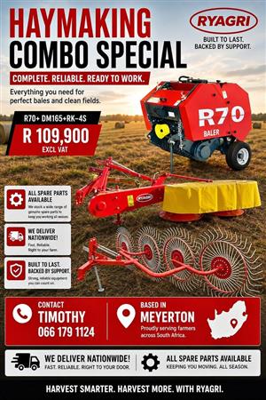 Haymaking Combo - Baler + Drum Mower + Rake