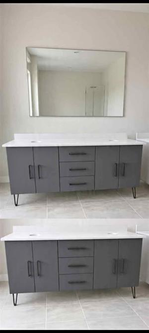 Vanity with quortz stone top, in wrap many colours and wood grain finishes to choose from,