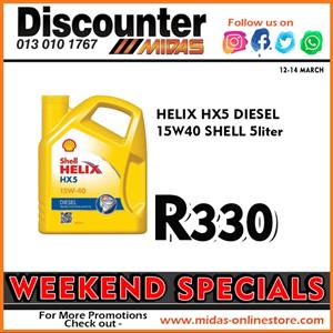 Shell Helix HX5 Diesel 15W40 5L ONLY at Discounter Midas! Valid until 14 Ma