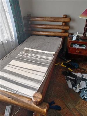 Rustic Log Bed with bedside table