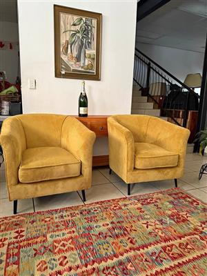 Pair of yellow corduroy accent chairs ( priced per chair)