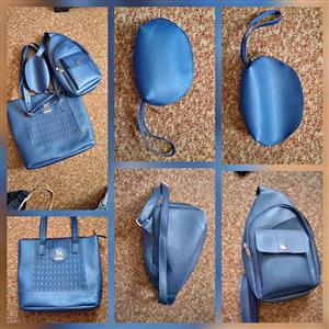 Blue three piece ladies handbag set