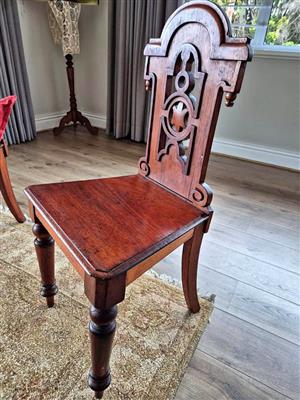 Pair of Carved Victorian hall chairs