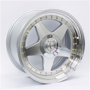 17″ A-Line Swag 5/100 & 5/114 Silver Machine Face with Gold Rivet Alloy Wheels