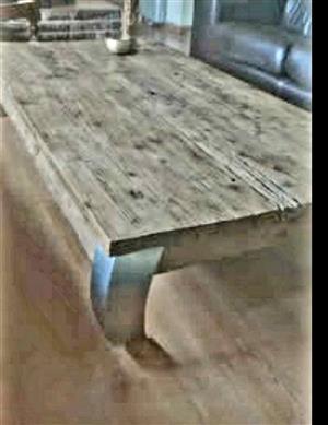 Coffee table very large reclaimed wood with curved feet