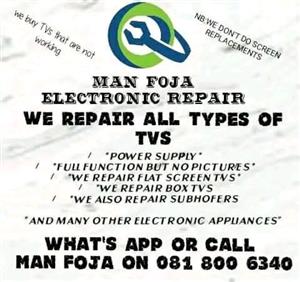  we repair home appliances such as TVs home theater sound we also do house calls