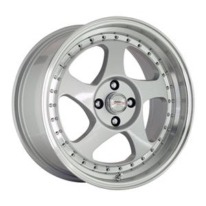 17″ A-Line Jedi 4/100 Super Silver Machine Lip Alloy Wheels with Chrome Rivets