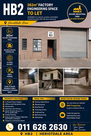 HB2 – 262m² Factory Engineering Space To Let