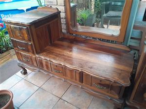 Stunning antique solid ball and claw dressing table with a mirror and  bedside  