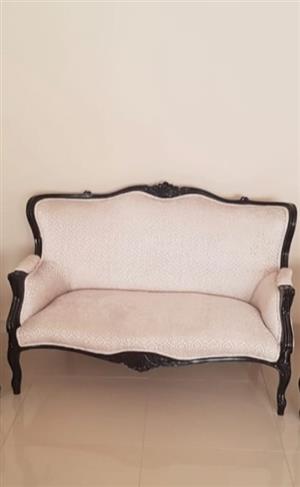 Antique Queen Anne 2 seater couch in newly upholstered damask embossed velvet.