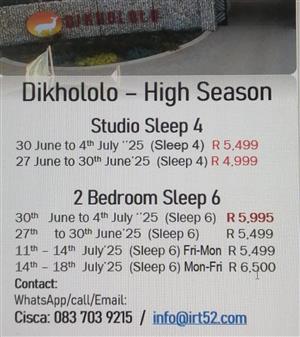 Enjoy your stay at Dikhololo. Contact Cisca for bookings.