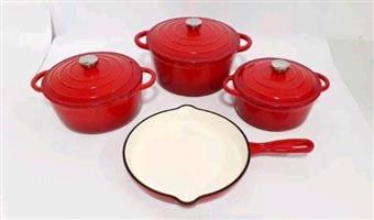 Cast Iron Pot Set (Grey red blue orange and green )- 7 Piece