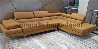New tan corner couch in bonded leather