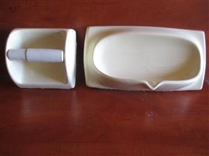 ceramic double soap dish and toilet roll holder