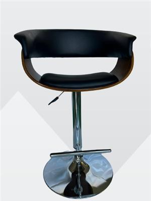 JY1953 Black Bar Stool, Walnut Wood, PU Leather Cushioned Seat
