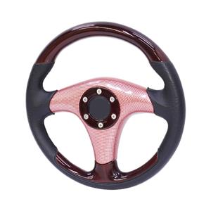 JJ-Racing Steering Wheel - Woodgrain & Black Leather with Red Carbon Fibre Pattern Centre