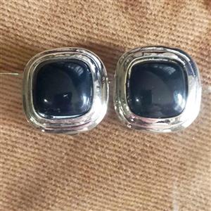 Vintage silver filled black onyx clip on earrings