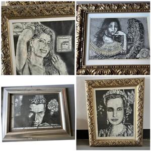 Framed charcoal drawings.  Good condition. Collection in Seapoint.