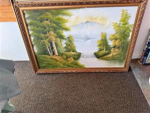 Vintage Landscape original painting in embossed frame