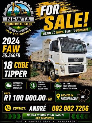 FOR SALE – 2024 FAW 35.340FD 18 CUBE TIPPER
