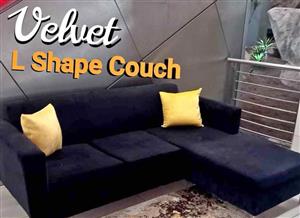 Black velvet corner couch