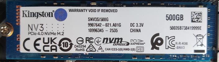 Kingston SSD 500GB PCIe 4.0 NVMe M.2 – Under Warranty