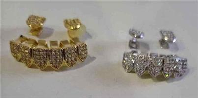 Grilz single top and full bottom iced in  color silver & gold