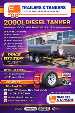 2000L DOUBLE AXLE MILD STEEL DIESEL TANKER 3 TON WITH INSPECTION QUICK OPENNING 