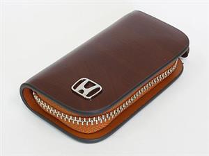 Honda Tan Leather Zipper KeyChain Wallet