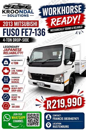 2013 Mitsubishi Fuso FE7-136 4 Ton Drop-Side Truck