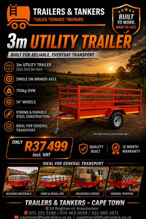 3m non braked utility trailer, single axle
