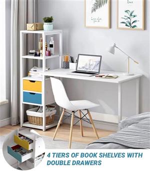 COMPUTER DESK WITH BOOKSHELF    - Considerate Design  Computer Desk With Bookshelf & Double Draw