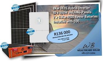 DEYE 8 kW Hybrid inverter 10×550W panels 2×5.1 kW R100 Revov Batteries