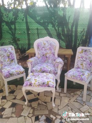 4 antique white and pink chair