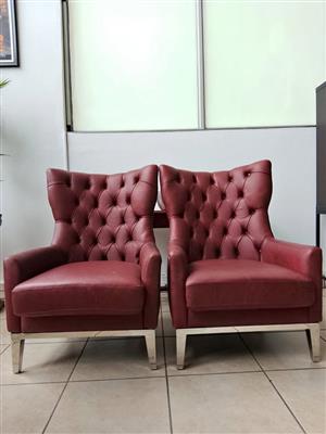 Burgundy Wing Back Chairs in Genuine Leather (Priced Per Chair)