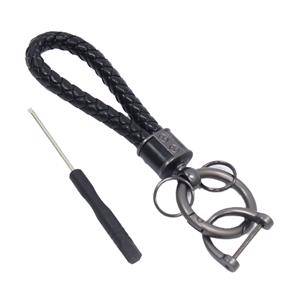 Black Leather Keyring Strap with Screwdriver