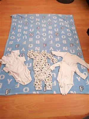 Blanket baby & vests 3-6 months