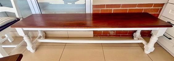 Wooden patio bench with 2 x chairs