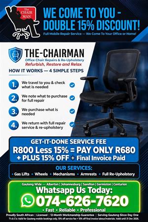 Full Office Chair repairs offer with Onsite work done