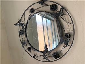 Butterflies & Roses Circular Iron Mirror