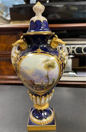 Rare Antique Signed H Davies. Royal Worcester Vase & Cover with Full Landscape S