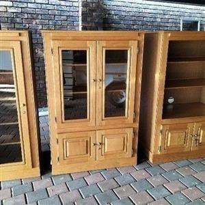 Cupboards Solid Wood Oak 3 Piece Bookcase Wall Unit For Sale!