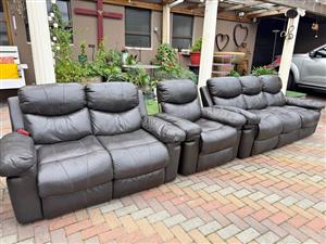 Graften and everest genuine leather recliner set in dark brown colour