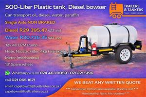 2026 TRAILERS&TANKERS 500 liter Plastic Fuel Trailer/ Diesel Bowser/ Mini Tanker