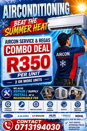 Aircon service & regas combo deal 