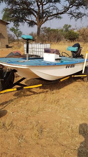 Blue and white speedboat for sale